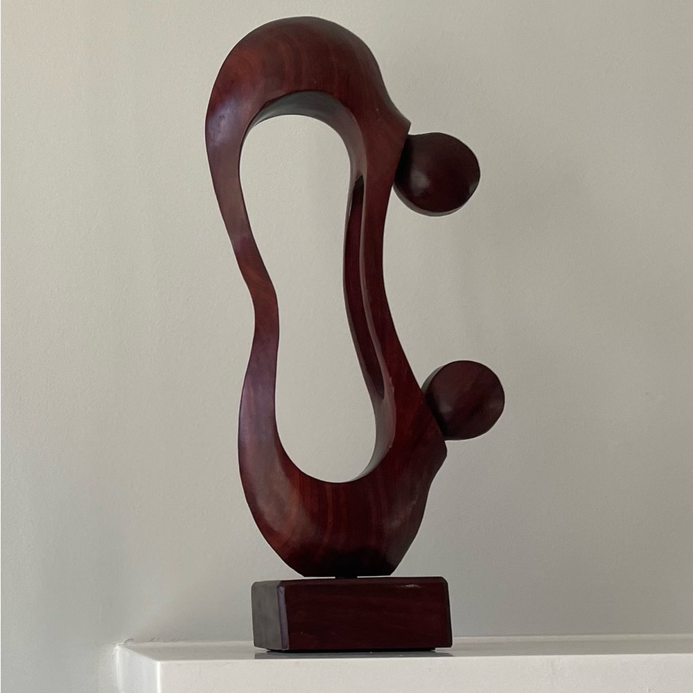Abstract hand carved wooden sculpture | 9”H